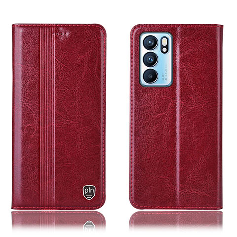 Custodia Portafoglio In Pelle Cover con Supporto H09P per Oppo Reno6 5G Rosso