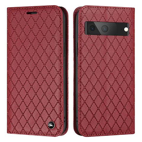 Custodia Portafoglio In Pelle Cover con Supporto H09X per Google Pixel 7 5G Rosso