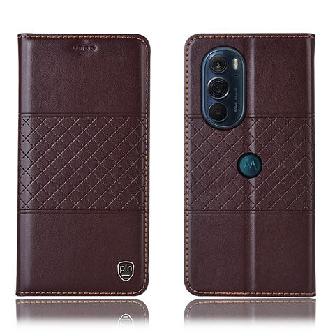 Custodia Portafoglio In Pelle Cover con Supporto H10P per Motorola Moto Edge 30 Pro 5G Marrone