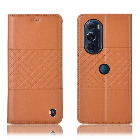 Custodia Portafoglio In Pelle Cover con Supporto H10P per Motorola Moto Edge X30 5G Arancione