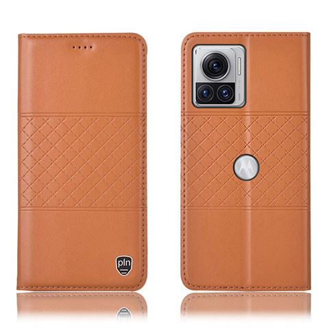 Custodia Portafoglio In Pelle Cover con Supporto H10P per Motorola Moto Edge X30 Pro 5G Arancione