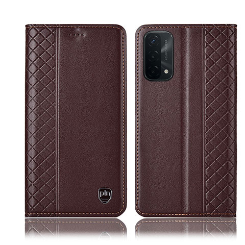 Custodia Portafoglio In Pelle Cover con Supporto H10P per Oppo A74 5G Marrone