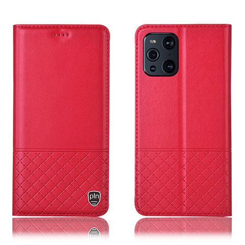 Custodia Portafoglio In Pelle Cover con Supporto H10P per Oppo Find X3 5G Rosso