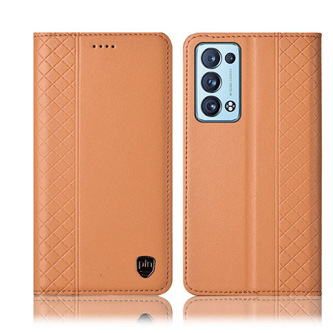 Custodia Portafoglio In Pelle Cover con Supporto H10P per Oppo Reno6 Pro 5G Arancione