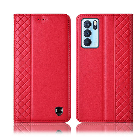 Custodia Portafoglio In Pelle Cover con Supporto H10P per Oppo Reno6 Pro 5G India Rosso