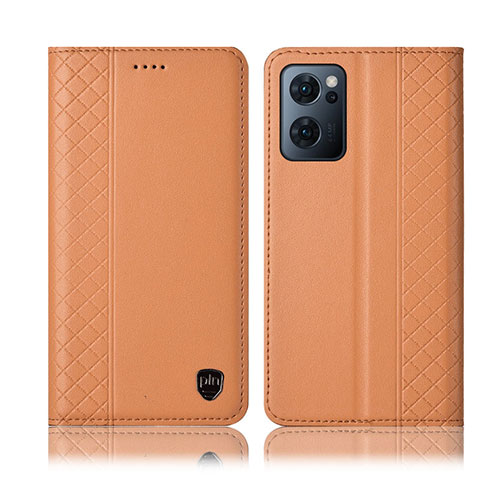 Custodia Portafoglio In Pelle Cover con Supporto H10P per Oppo Reno7 5G Arancione