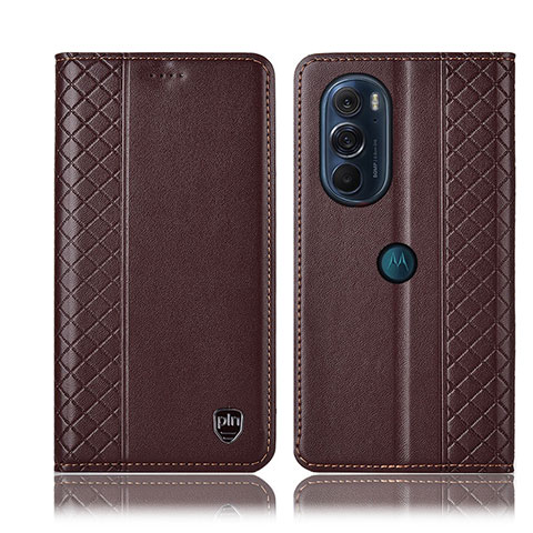 Custodia Portafoglio In Pelle Cover con Supporto H11P per Motorola Moto Edge 30 Pro 5G Marrone