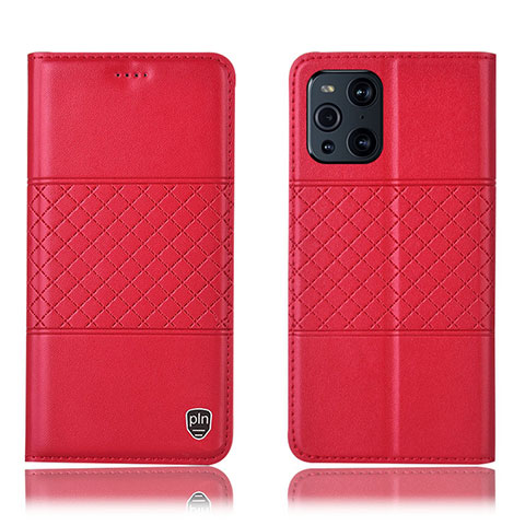 Custodia Portafoglio In Pelle Cover con Supporto H11P per Oppo Find X3 Pro 5G Rosso