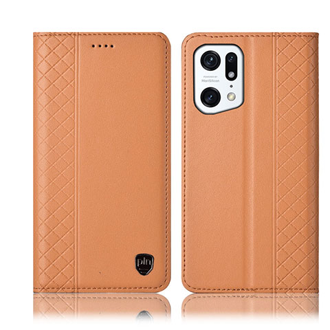 Custodia Portafoglio In Pelle Cover con Supporto H11P per Oppo Find X5 5G Arancione