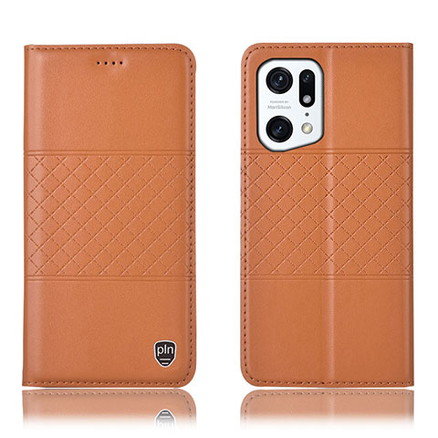 Custodia Portafoglio In Pelle Cover con Supporto H11P per Oppo Find X5 Pro 5G Arancione