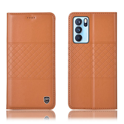 Custodia Portafoglio In Pelle Cover con Supporto H11P per Oppo Reno6 Pro 5G India Arancione