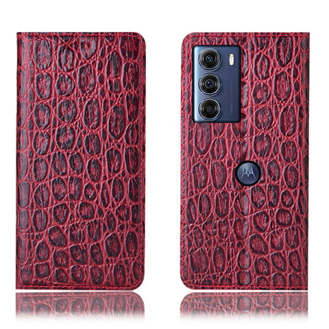 Custodia Portafoglio In Pelle Cover con Supporto H16P per Motorola Moto G200 5G Rosso