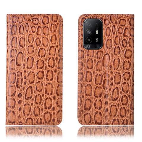 Custodia Portafoglio In Pelle Cover con Supporto H16P per Oppo A95 5G Marrone Chiaro