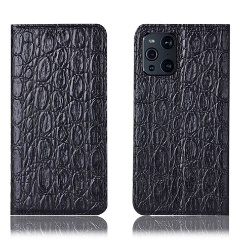 Custodia Portafoglio In Pelle Cover con Supporto H16P per Oppo Find X3 Pro 5G Nero