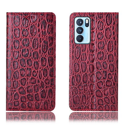 Custodia Portafoglio In Pelle Cover con Supporto H16P per Oppo Reno6 Pro 5G India Rosso