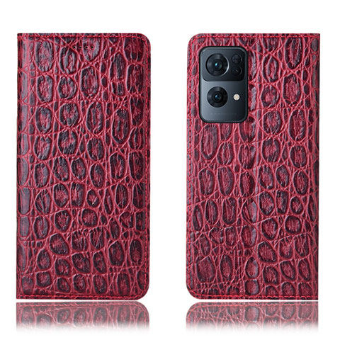 Custodia Portafoglio In Pelle Cover con Supporto H16P per Oppo Reno7 Pro 5G Rosso