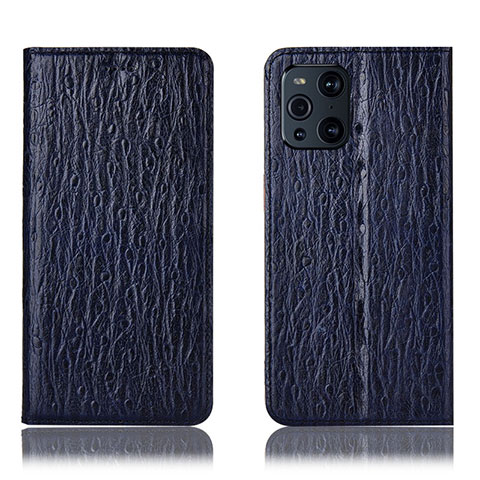 Custodia Portafoglio In Pelle Cover con Supporto H18P per Oppo Find X3 Pro 5G Blu