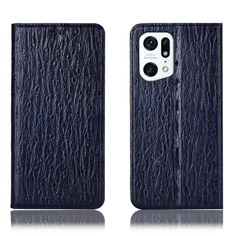 Custodia Portafoglio In Pelle Cover con Supporto H18P per Oppo Find X5 5G Blu