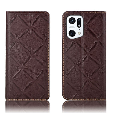 Custodia Portafoglio In Pelle Cover con Supporto H19P per Oppo Find X5 5G Marrone