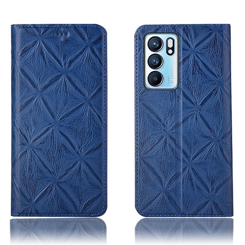 Custodia Portafoglio In Pelle Cover con Supporto H19P per Oppo Reno6 5G Blu