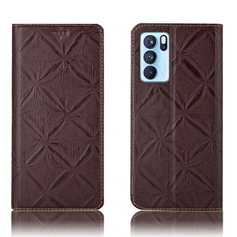 Custodia Portafoglio In Pelle Cover con Supporto H19P per Oppo Reno6 Pro 5G India Marrone