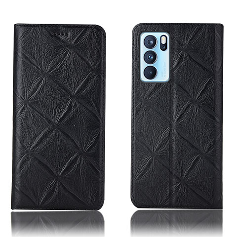 Custodia Portafoglio In Pelle Cover con Supporto H19P per Oppo Reno6 Pro 5G India Nero