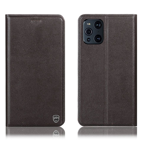 Custodia Portafoglio In Pelle Cover con Supporto H21P per Oppo Find X3 Pro 5G Marrone