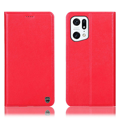 Custodia Portafoglio In Pelle Cover con Supporto H21P per Oppo Find X5 5G Rosso