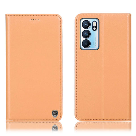 Custodia Portafoglio In Pelle Cover con Supporto H21P per Oppo Reno6 5G Arancione