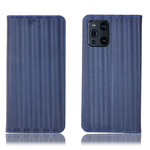 Custodia Portafoglio In Pelle Cover con Supporto H23P per Oppo Find X3 5G Blu