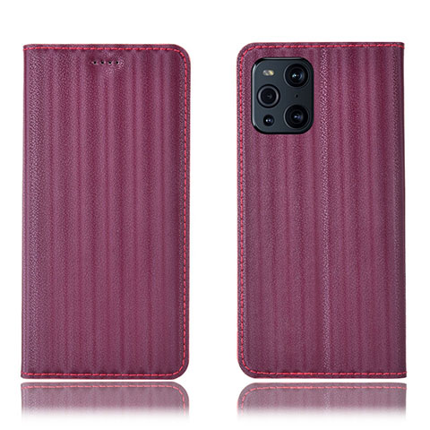 Custodia Portafoglio In Pelle Cover con Supporto H23P per Oppo Find X3 Pro 5G Rosso Rosa