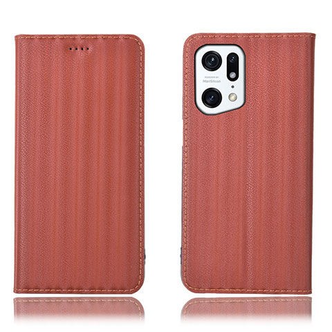 Custodia Portafoglio In Pelle Cover con Supporto H23P per Oppo Find X5 Pro 5G Marrone