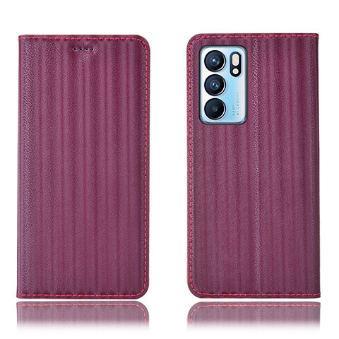 Custodia Portafoglio In Pelle Cover con Supporto H23P per Oppo Reno6 5G Rosso Rosa