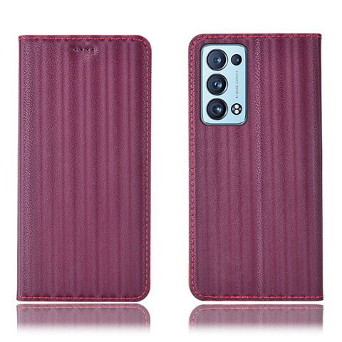 Custodia Portafoglio In Pelle Cover con Supporto H23P per Oppo Reno6 Pro+ Plus 5G Rosso Rosa