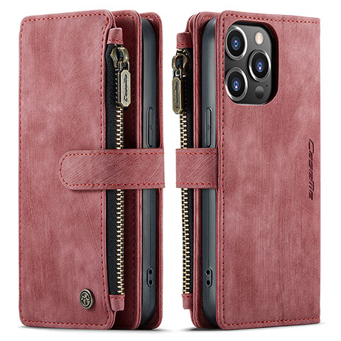 Custodia Portafoglio In Pelle Cover con Supporto H27 per Apple iPhone 15 Pro Rosso