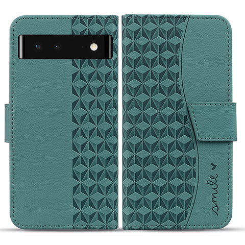 Custodia Portafoglio In Pelle Cover con Supporto HF1 per Google Pixel 6 5G Verde