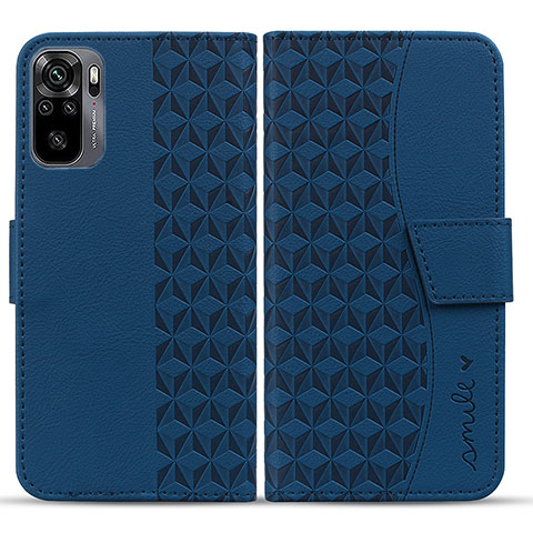 Custodia Portafoglio In Pelle Cover con Supporto HF1 per Xiaomi Redmi Note 10 4G Blu