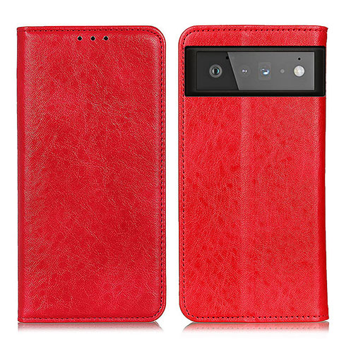 Custodia Portafoglio In Pelle Cover con Supporto K01Z per Google Pixel 6 5G Rosso