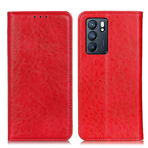 Custodia Portafoglio In Pelle Cover con Supporto K01Z per Oppo Reno6 5G Rosso