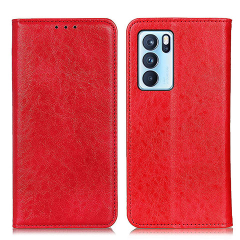 Custodia Portafoglio In Pelle Cover con Supporto K01Z per Oppo Reno6 Pro 5G India Rosso