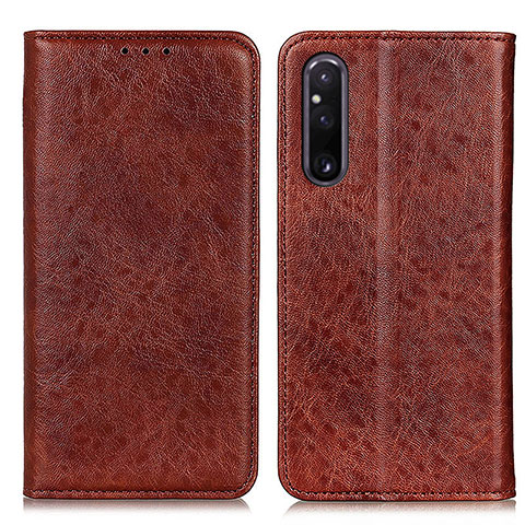 Custodia Portafoglio In Pelle Cover con Supporto K01Z per Sony Xperia 1 V Marrone