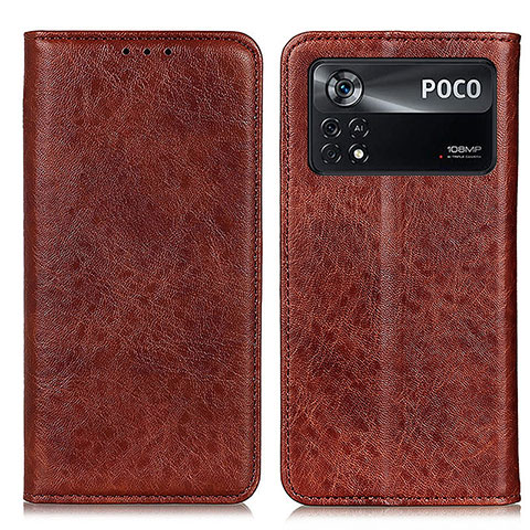 Custodia Portafoglio In Pelle Cover con Supporto K01Z per Xiaomi Poco X4 Pro 5G Marrone