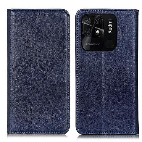 Custodia Portafoglio In Pelle Cover con Supporto K01Z per Xiaomi Redmi 10 India Blu