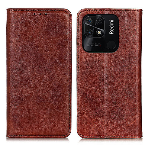 Custodia Portafoglio In Pelle Cover con Supporto K01Z per Xiaomi Redmi 10 India Marrone