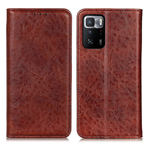 Custodia Portafoglio In Pelle Cover con Supporto K01Z per Xiaomi Redmi Note 10 Pro 5G Marrone