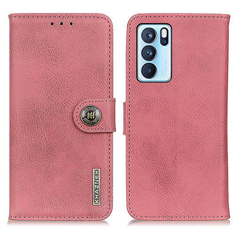 Custodia Portafoglio In Pelle Cover con Supporto K02Z per Oppo Reno6 Pro 5G India Rosa