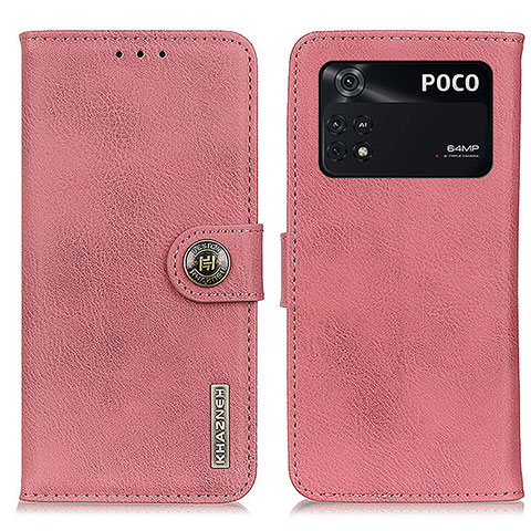 Custodia Portafoglio In Pelle Cover con Supporto K02Z per Xiaomi Poco M4 Pro 4G Rosa