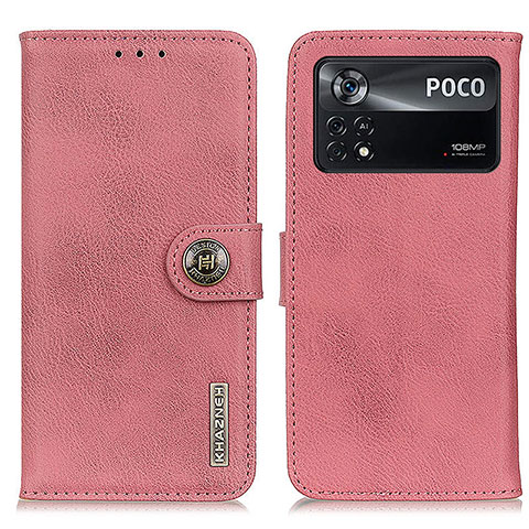 Custodia Portafoglio In Pelle Cover con Supporto K02Z per Xiaomi Poco X4 Pro 5G Rosa