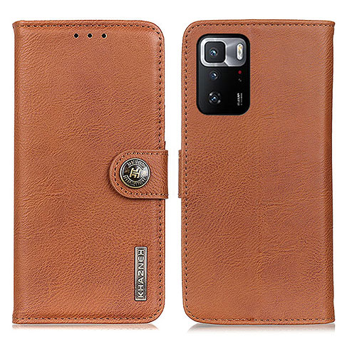 Custodia Portafoglio In Pelle Cover con Supporto K02Z per Xiaomi Redmi Note 10 Pro 5G Marrone