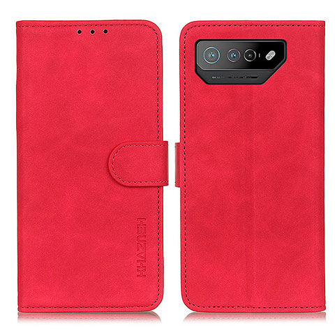 Custodia Portafoglio In Pelle Cover con Supporto K03Z per Asus ROG Phone 7 Ultimate Rosso